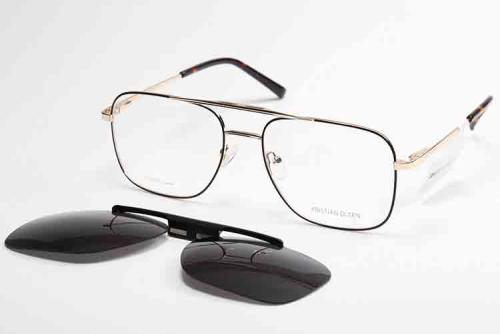 Metal eyeglasses with a sun clip-on KF-352